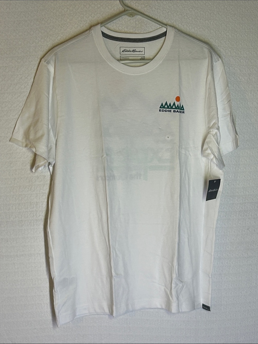 Eddie Bauer White Short-Sleeve Tee with Green & Orange Mountain Logo